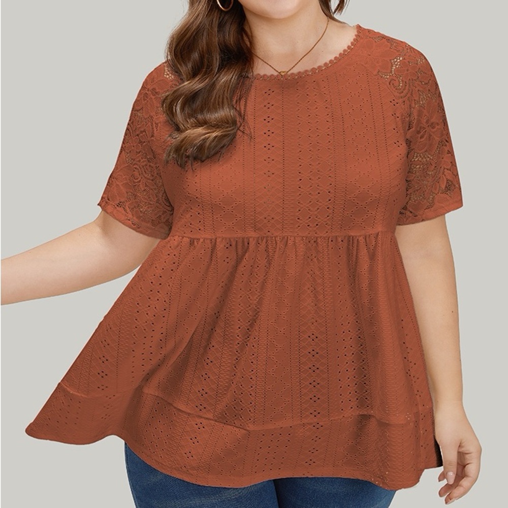 BloomChic Rust Lace Blouse Plus Size 3X